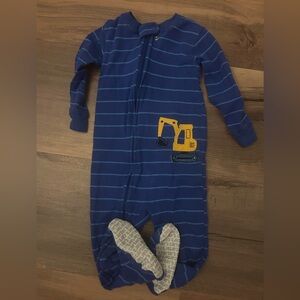 Carter's Blue Striped Pajamas with Yellow Excavator